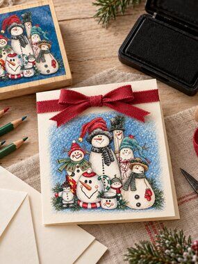Jamie Carter Stamps Happen, Festive Snowman Holiday Stamp 4.5x5”